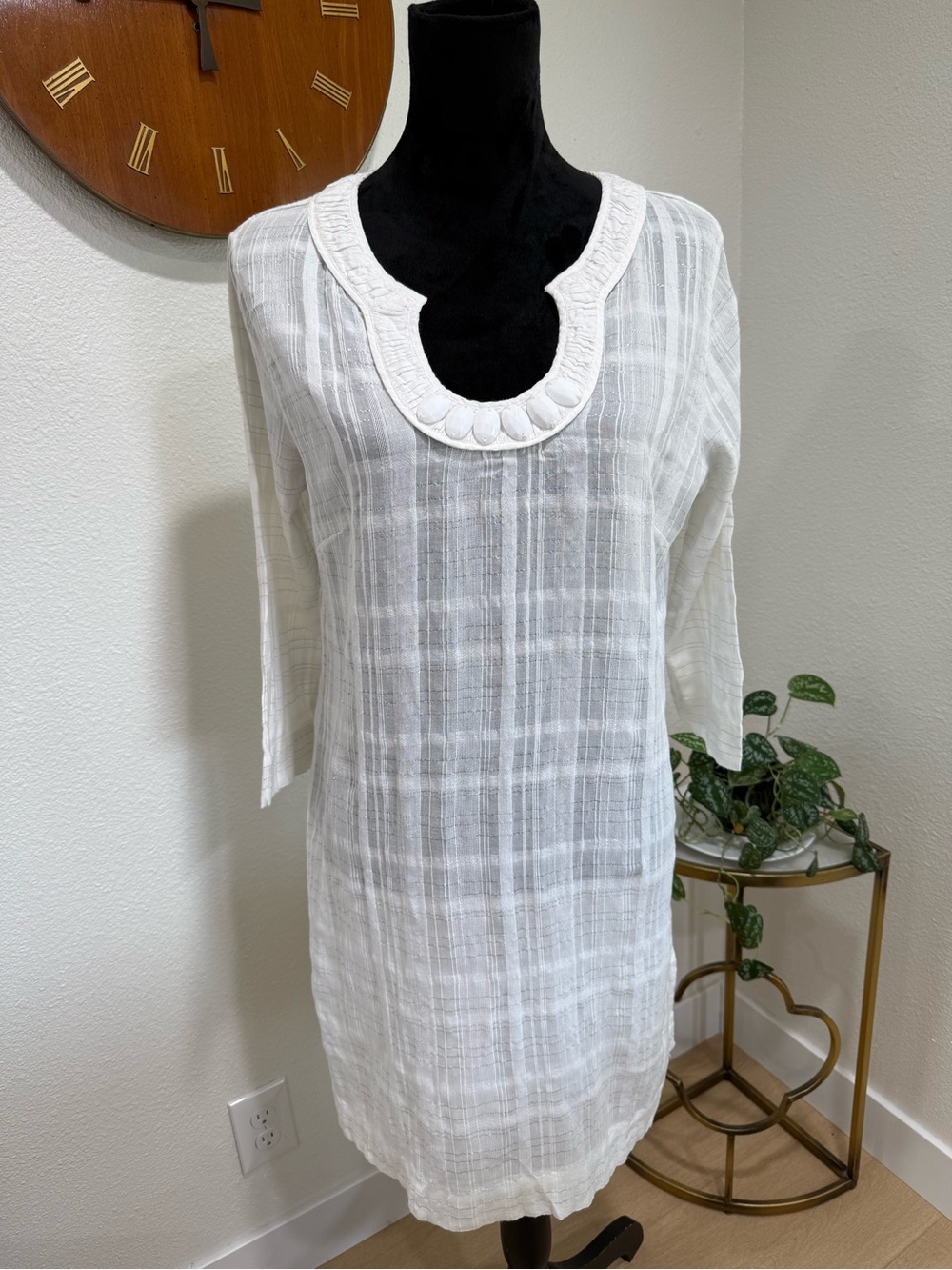 Banana Republic Embellished White Caftan Cover Up Large